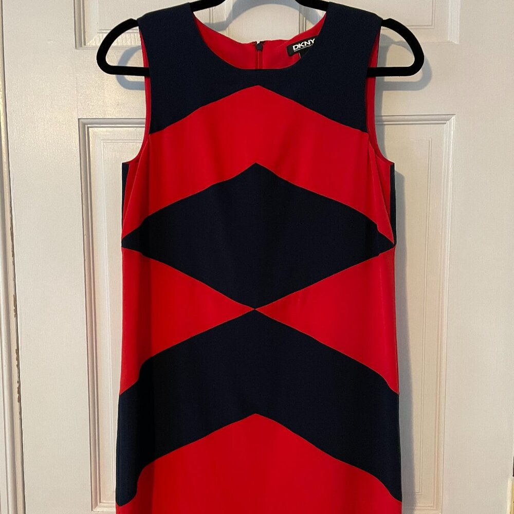 DKNY Red & Navy Color Block Dress Size Small